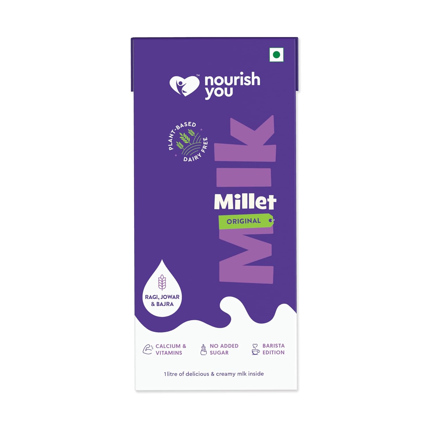 Nourish You Plant Based Millet Mlk with goodness of Ragi, Jowar, Bajra & Oats |Lactose Free | Soy free| Dairy Free | Preservatives free | Healthy Creamy Mlk | No-added sugar | 1 L