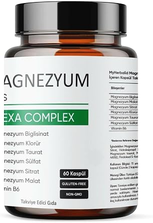 Aromel Magnezyum Plus, Hexa Complex 60 Kapsül Magnezyum, Biglisinat, Klorür, Taurat, Sülfat, Sitrat, Malat