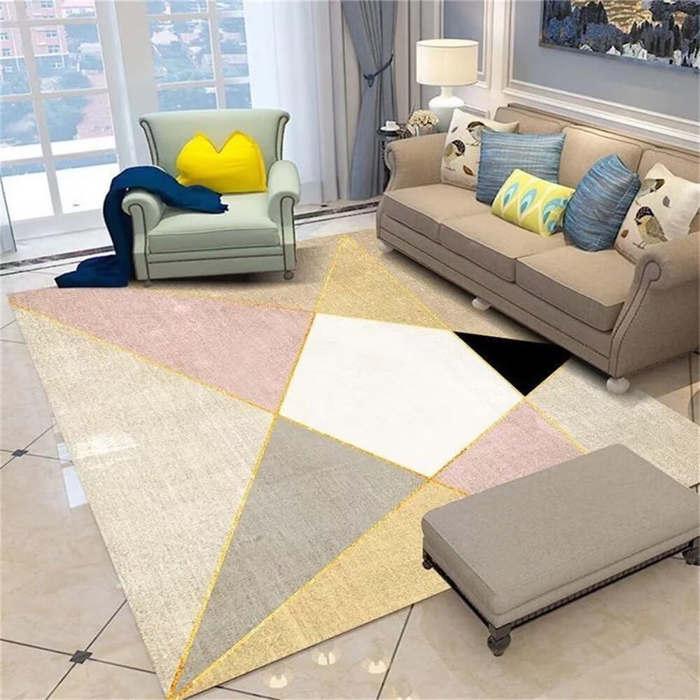 Tapis de salon jaune et rose 160x210 cm moderne pour chambre fille