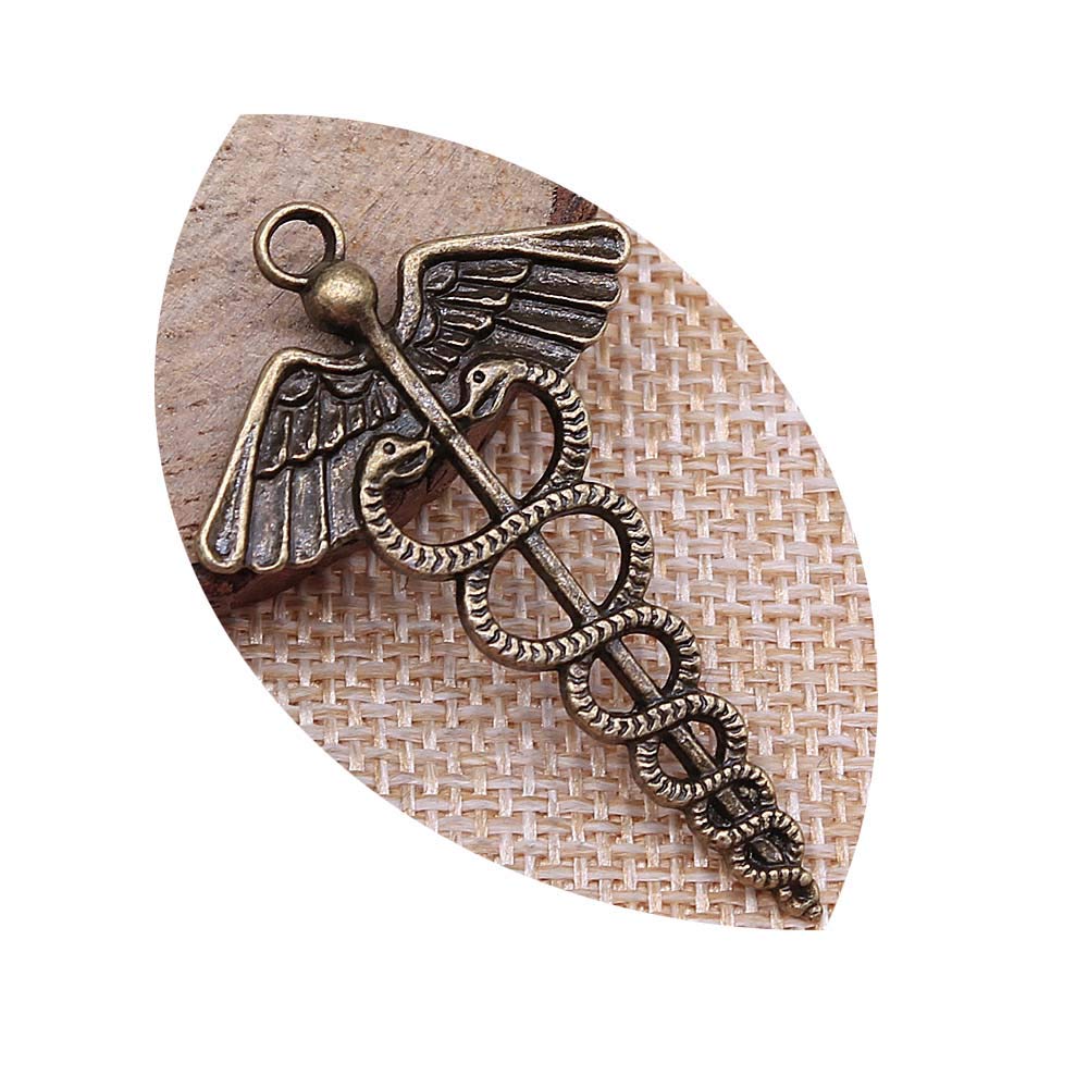 honggui1111-10pcs Colgante Caduceo Símbolo Médico Caduceo Símbolo Médico Caduceo Colgante de Símbolo Médico Caduceo Colgante (Bronce Antiguo)