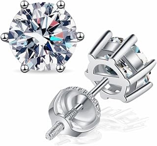 Moissanite Stud Earrings, 2ct D Color VVS1 Clarity Brilliant Round Cut Lab Grown Diamond Earrings 14K White Gold Plated 925 Sterling Silver Earrings Studs for Women