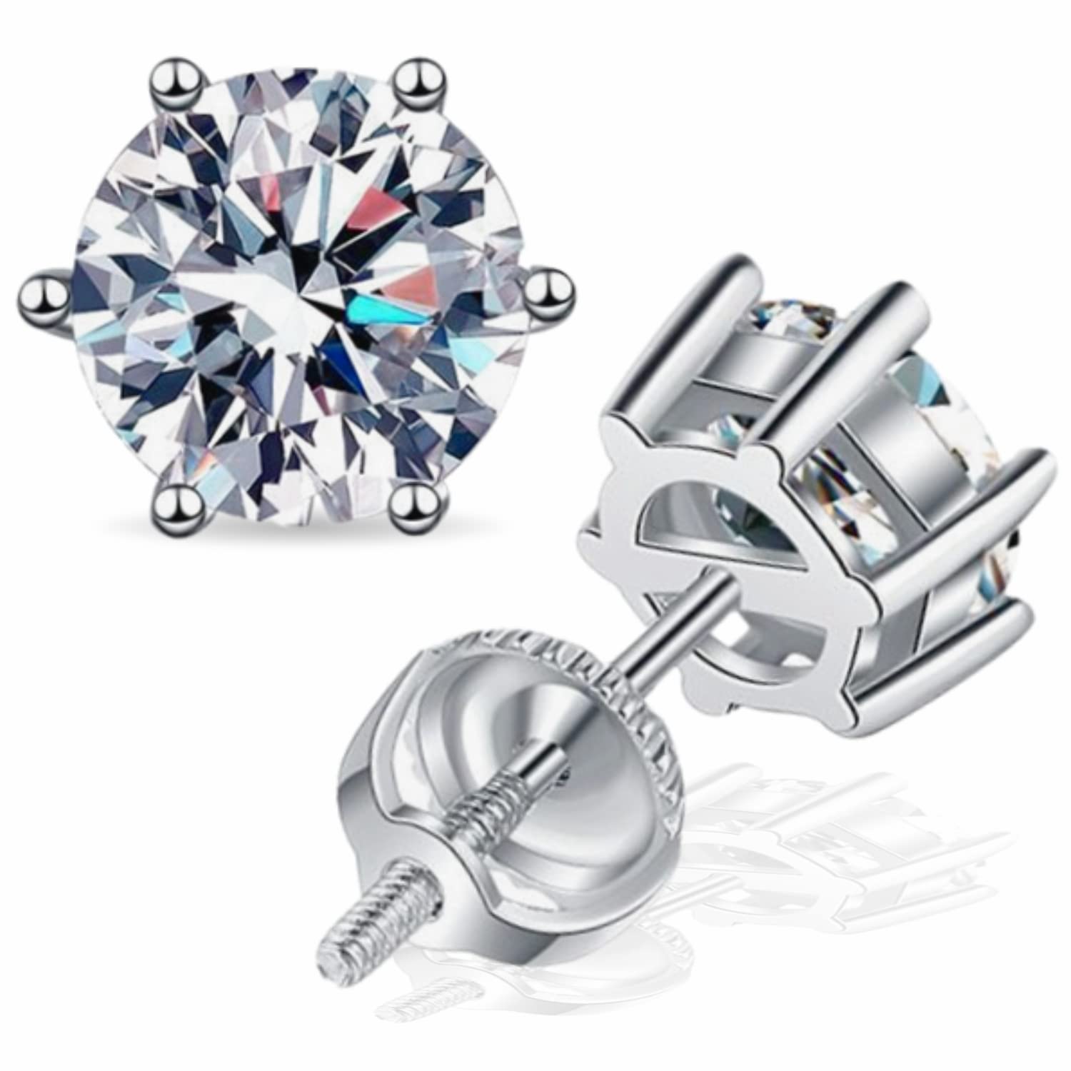 VANITYDIAMONDSMoissanite Stud Earrings, 2ct D Color VVS1 Clarity Brilliant Round Cut Lab Grown Diamond Earrings 14K White Gold Plated 925 Sterling Silver Earrings Studs for Women, Sterling Silver,