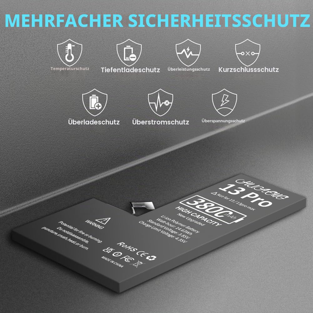 Akku für iPhone 13 Pro, [3800 mAh] Verbesserter 2026 Neuer 0-Zyklen-Ersatzakku mit hoher Kapazität für iPhone 13 Pro A2636 A2638 A2639 A2640 A2483 6,1 Zoll mit professionellem Ersatzwerkzeugsatz
