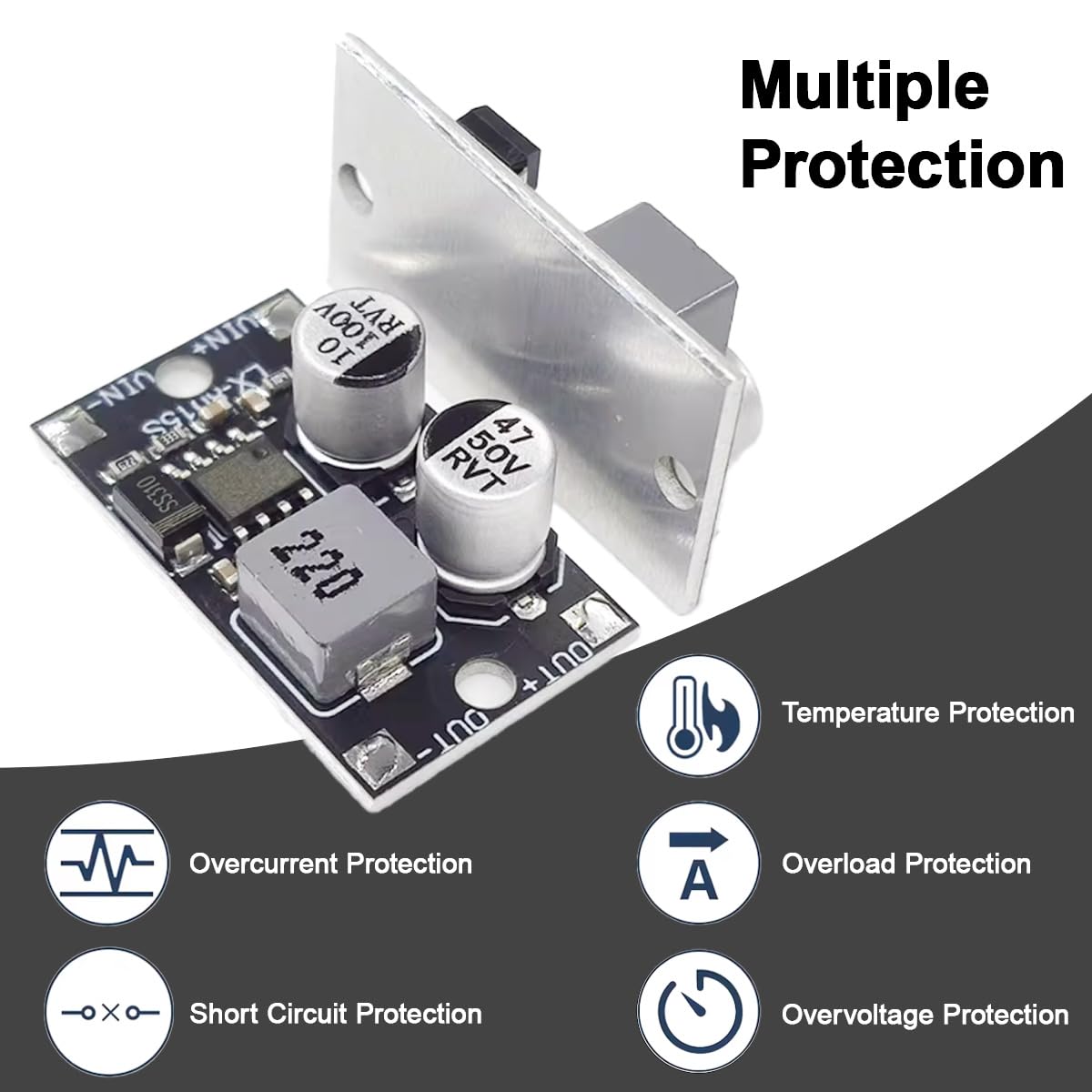 5 sztuk 8V-80V do 5V 1.2A DC-DC Moduł redukcyjny z aluminiowym buck konwerterem PCB i czerwonym i czarnym kablem 26AWG do paneli słonecznych DIY