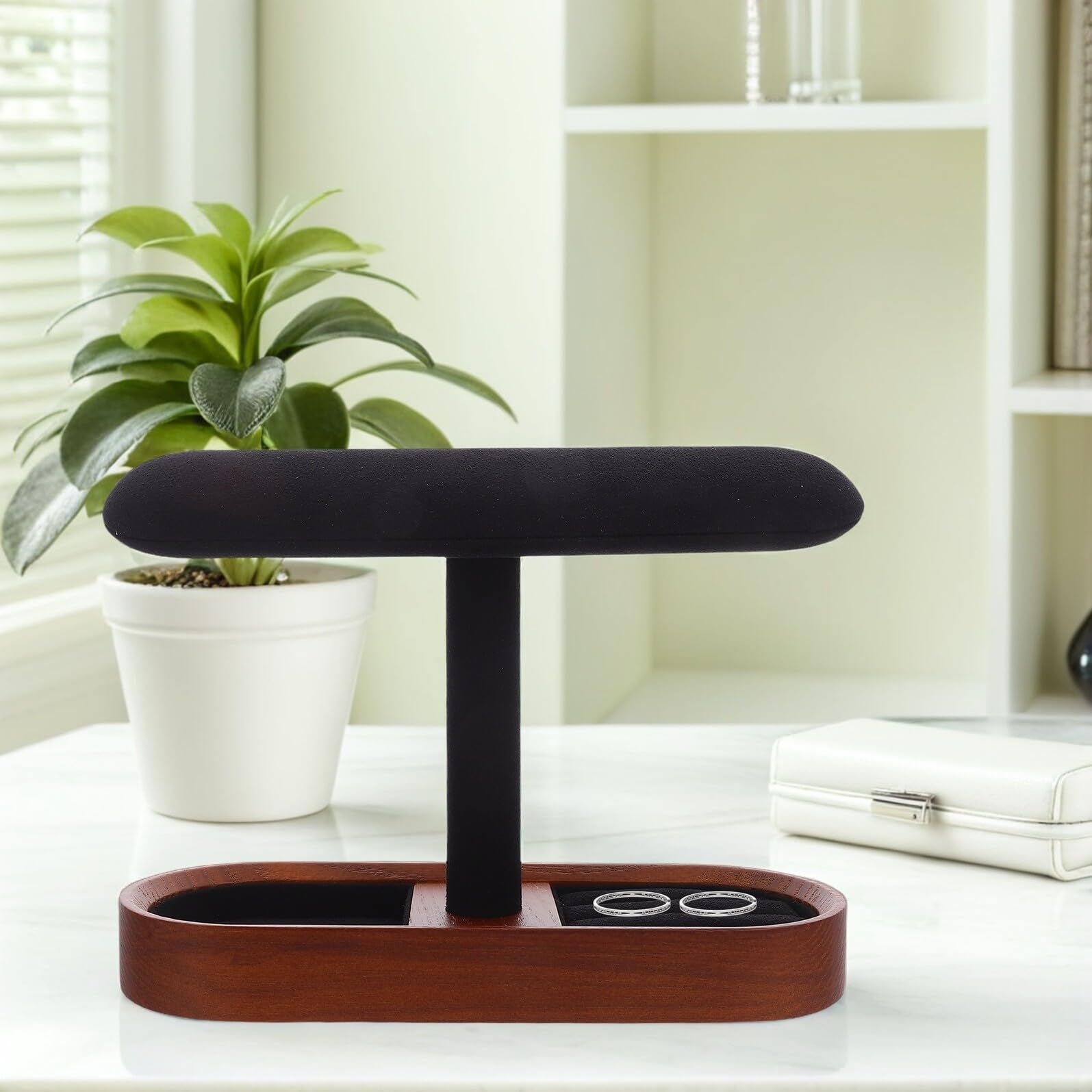 SHINEOFI Soporte de Madera Maciza para Relojes y Pulseras Exhibidor Multifuncional para Anillos y Gemelos Organizador de Joyas de Escritorio para Uso Tienda y Hogar Diseño Rústico Elegante