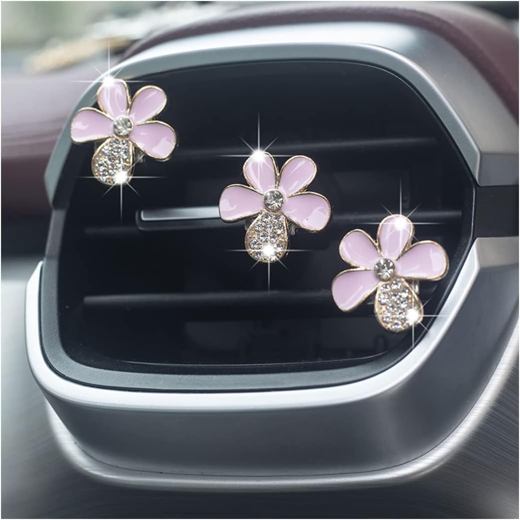 JNNJ 6 Pieces Daisy Vent Clips, Flowers Car Air Vent Clips, Fragrance Accessories Decorations Clip Air Freshener For Cars, Car Interior Decoration (Pink)