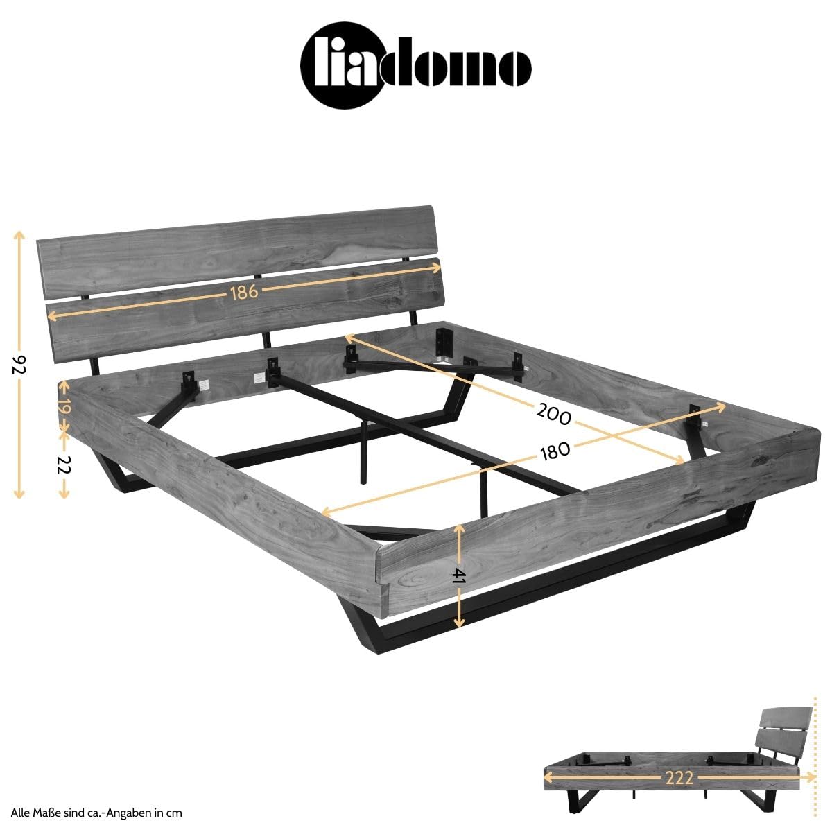 Bettgestell 180x200 cm, Bologna, Holz, Eiche