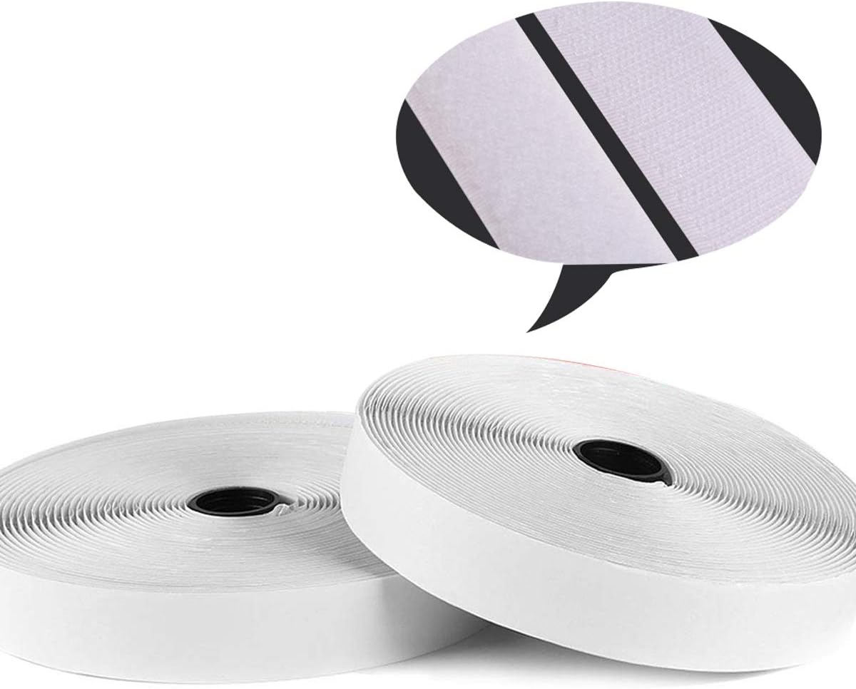 Self Adhesive Hook and Loop Tape Roll 1 Inch White Strong Adhesive Interlocking Tape for Picture and Tools Hanging Pedal Board Fastening 12.6 Yard