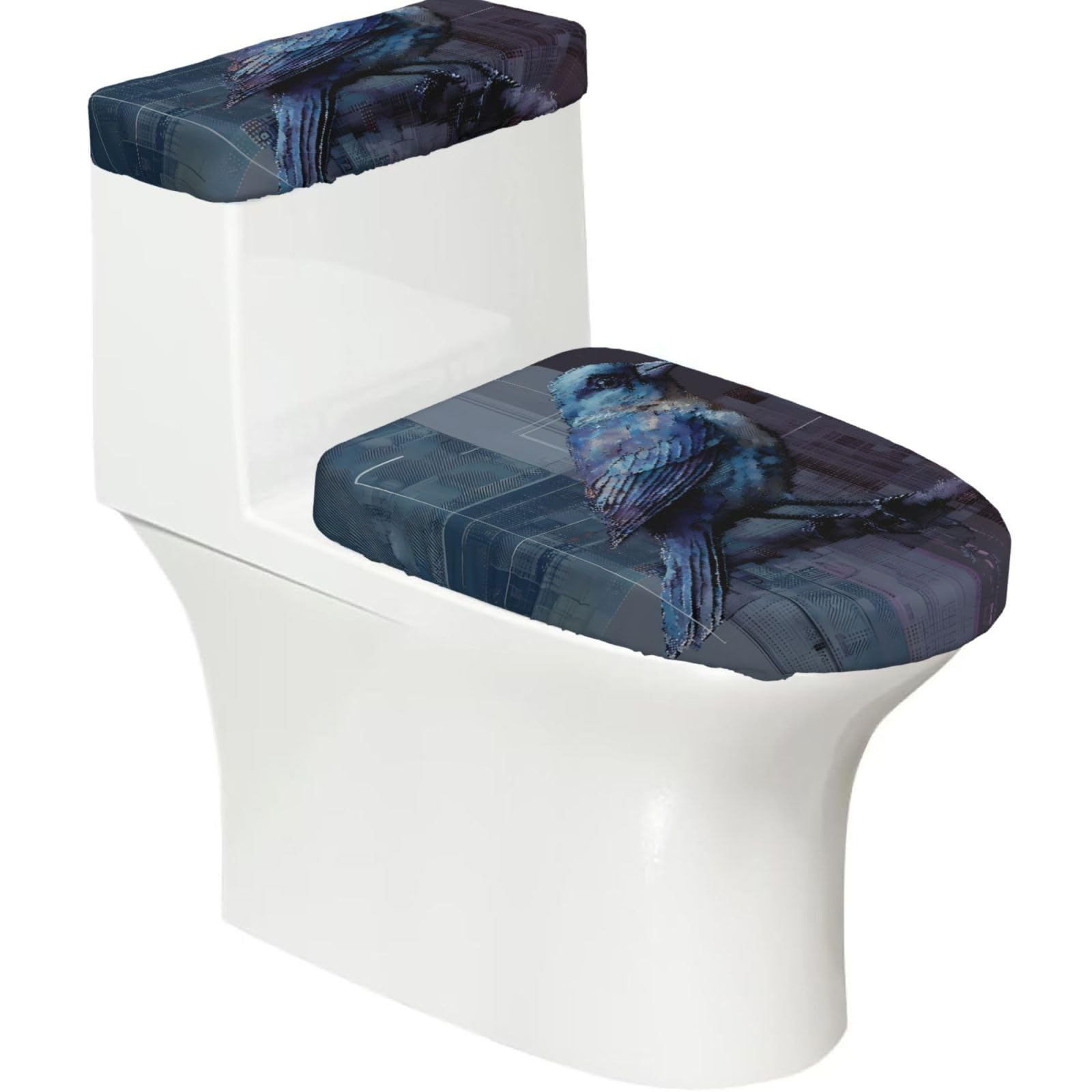 Mrowyc Black Bluebird Printed Toilet Seat Set - Set Of 2 - Universal Toilet Seat Cover - Housewarming Birthday Christmas Gift