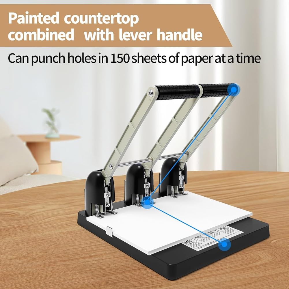 Taglierina Sostituibile, Punch Professionale A 3 Fori, Capacità di 150 Fogli, Manico Ergonomico, Vassoio Grande