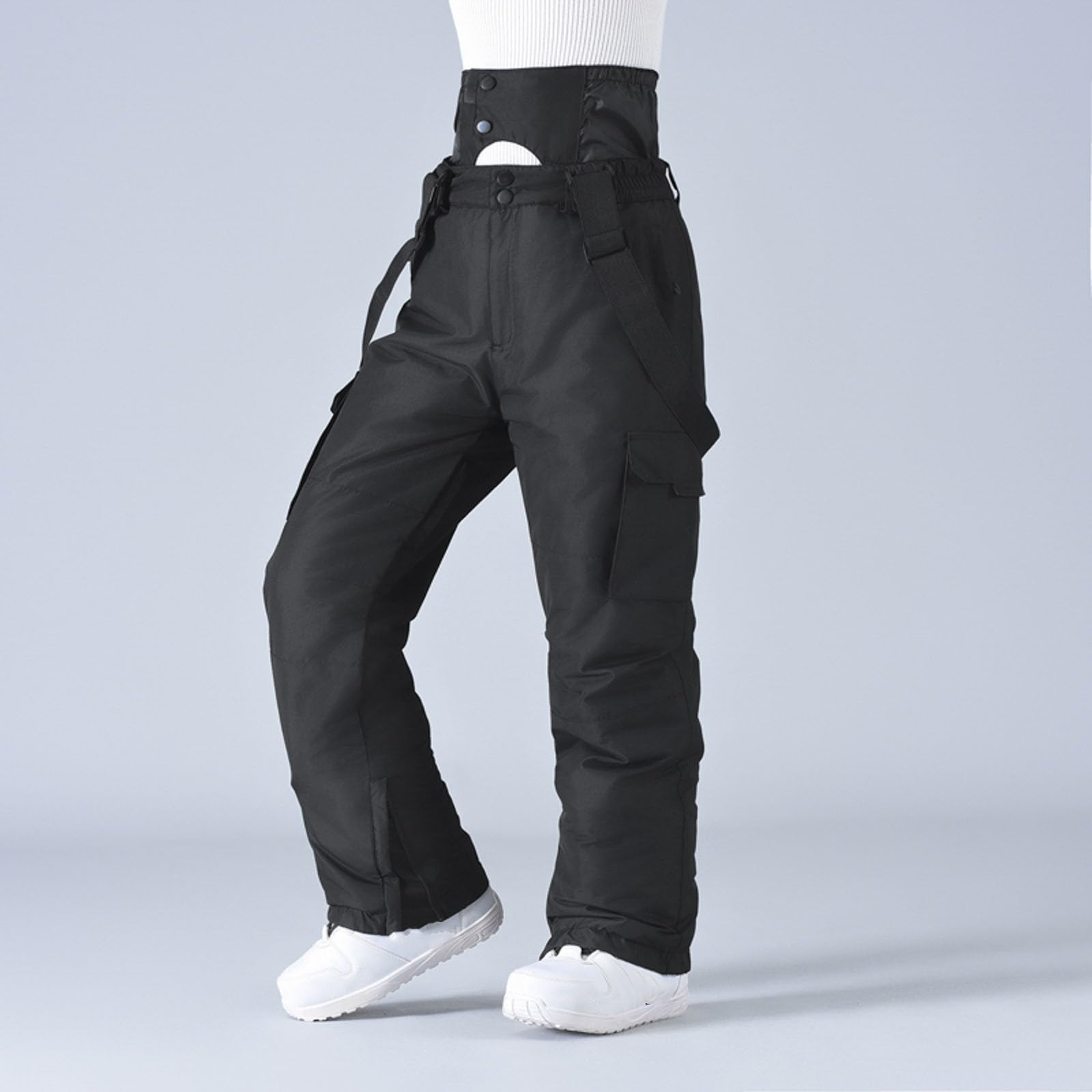 Pantalones de esquí de Color sólido para Hombre, Resistentes al Viento, cálidos, para Exteriores, con Doble Hombro, Deportivos y cómodos, con Bolsillos Laterales Dobles