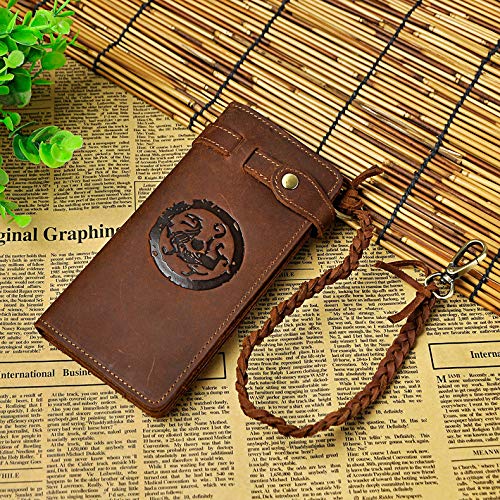 Retro Genuine Leather Bifold Wallet for Men with Removable Chain Checkbook Organizer Design (Brown,M)2