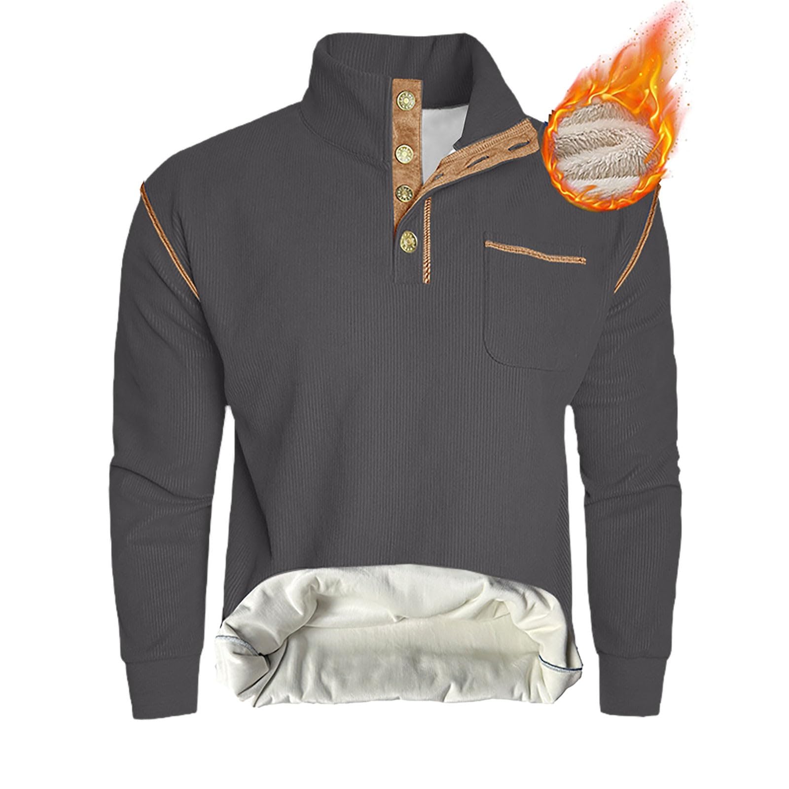 Sudadera para hombre de pana, suéter de invierno cálido para hombre, sudaderas con forro polar, suéter con 1/4 botón, cuello alto, jersey para hombre, monocolor, parte superior clásica