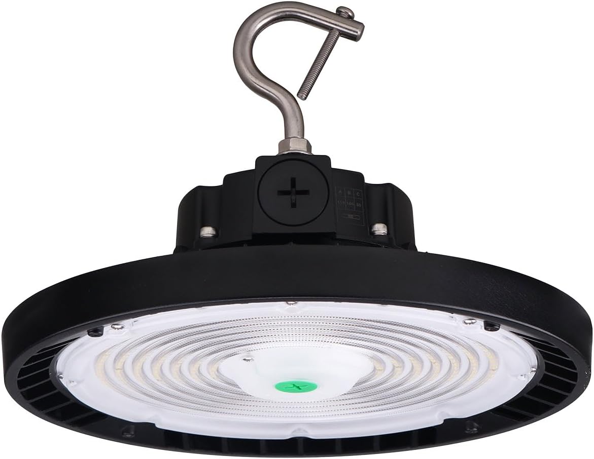 LEDONE UFO High Bay LED Light 150W (80/100/150W Selectable) 24,256 Lumens - Warehouse Lighting Fixture 5000K Daylight IP65 Waterproof 120-277V DLC Listed