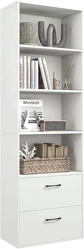 Tangkula Estantería de 4 estantes con 2 cajones, estantería abierta de 4 niveles de 74 pulgadas de alto con 2 cajones deslizantes, dispositivo