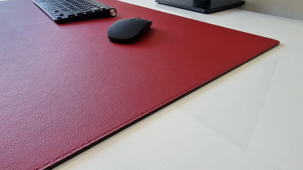 Gewinkelte Schreibtischunterlage mit Kantenschutz sanft lux Leder 70 x 47 Rot