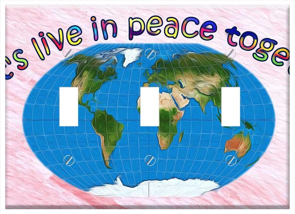 Switch Plate Triple Toggle - Peace Earth Globe World Planet Global Blue Map 1