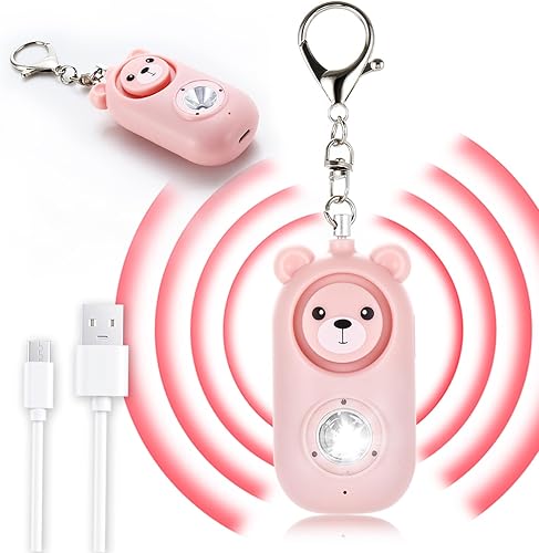 Alarma personal para mujeres 130 dB recargable con luz estroboscópica LED, llavero de alarma de seguridad de autodefensa para niños mayores, sirena