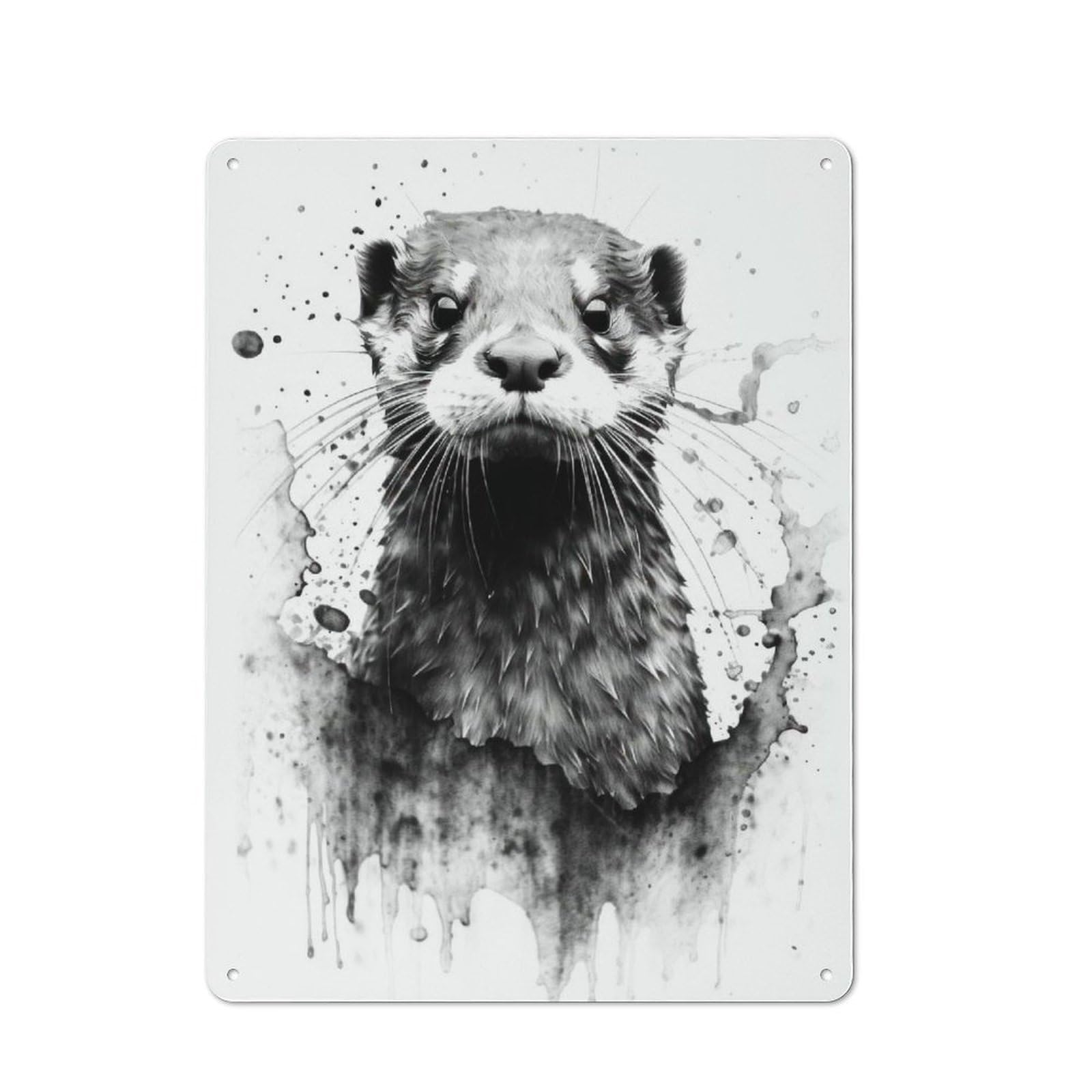 Junmoney Otter Beauty Watercolor Tin Wall Plaque 40X30cm With For Dining Room Or Kitchen, Tin Sign Wall Decor For Kitchens And Dining Spaces