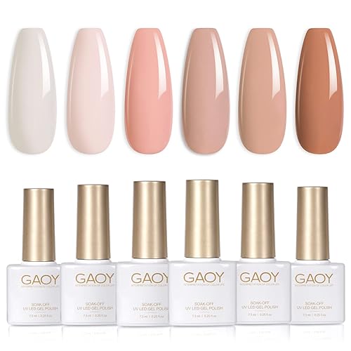 GAOY - Juego de esmaltes de uñas de gel rosa nude, 6 tonos neutros de piel, colores de esmalte de gel UV para arte de uñas en casa, kit de manicura