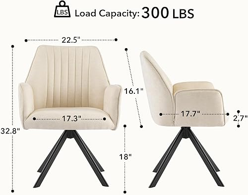 Miniatura 9 de Furniliving Modernas sillas de comedor giratorias, juego de 2 sillas de comedor tapizadas, sillas de comedor con brazos, silla de comedor giratoria