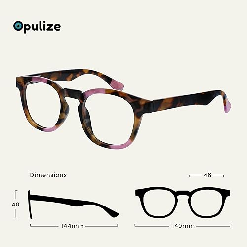 Miniatura 2 de OPULIZE Ava - Gafas de lectura favorecedoras con marco redondeado, bisagras de resorte, resistentes a los arañazos, para hombre y mujer, Marrón Tort