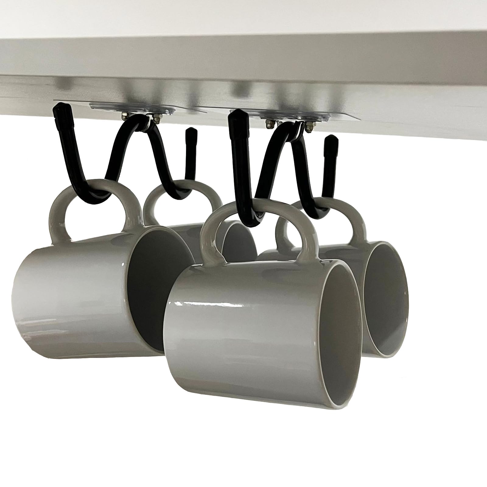Pmsanzay Organizador para tazas debajo del gabinete, paquete de 2 ganchos autoadhesivos para tazas de café, colgador de almacenamiento de tazas, accesorios de barra de café para cocina, despensa,