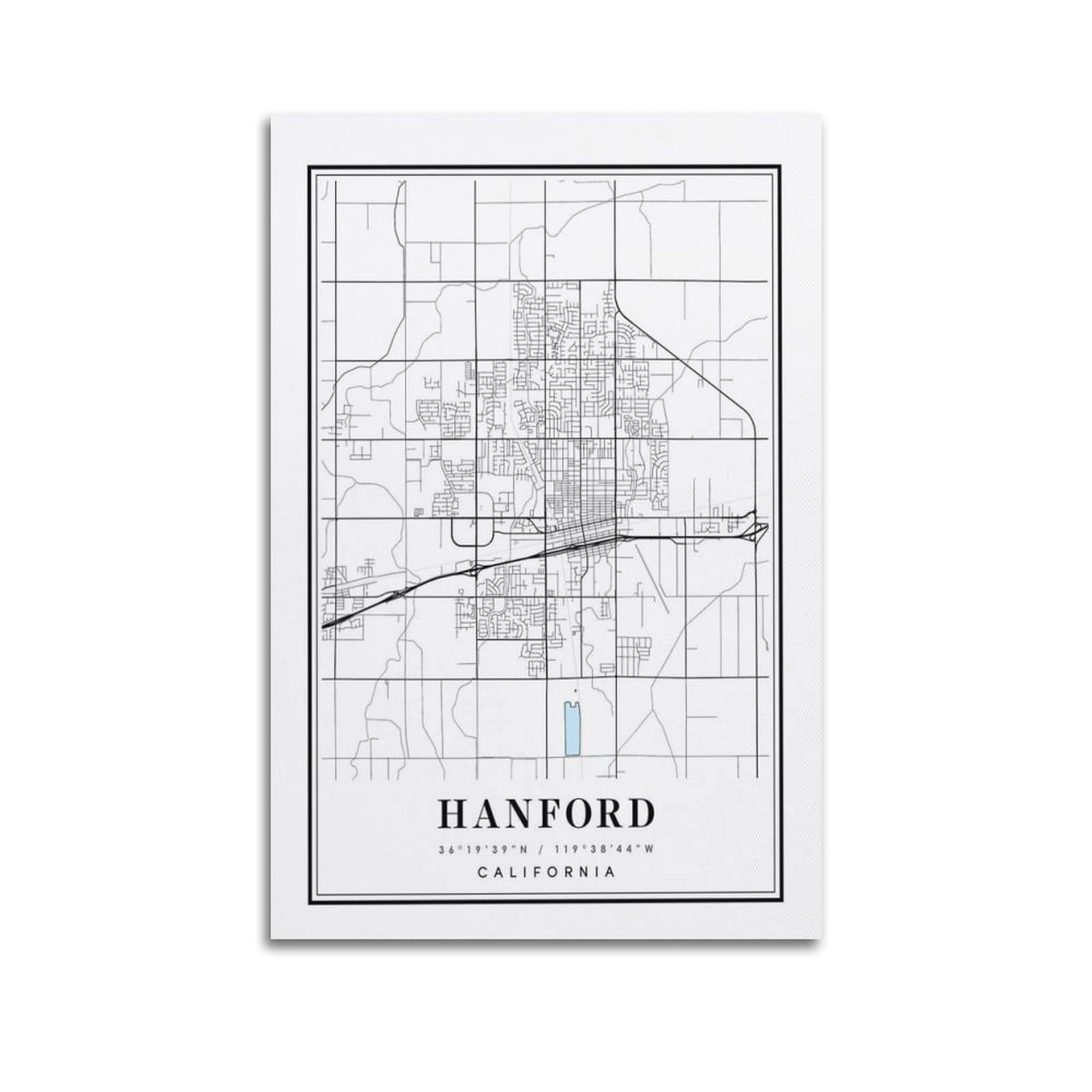 xiaoxiaoshen Hanford California Map Canvas Poster Wall Art Prints Room Aesthetic Murals Bedroom And Living Decorations 24x36inch(60x90cm)