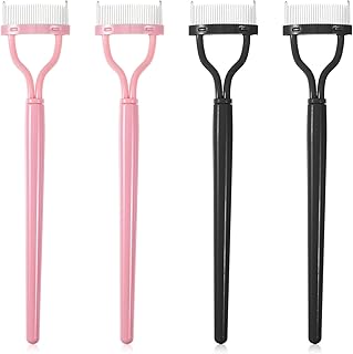 4 PCS Eyelash Separator Tool Metal Teeth Eyelash Comb Separator Professional Lash Separator Arc Designed Mascara Comb Eyelash Brush Tool Applicator Eyebrow Brush Lash Comb with Comb Cover for Women