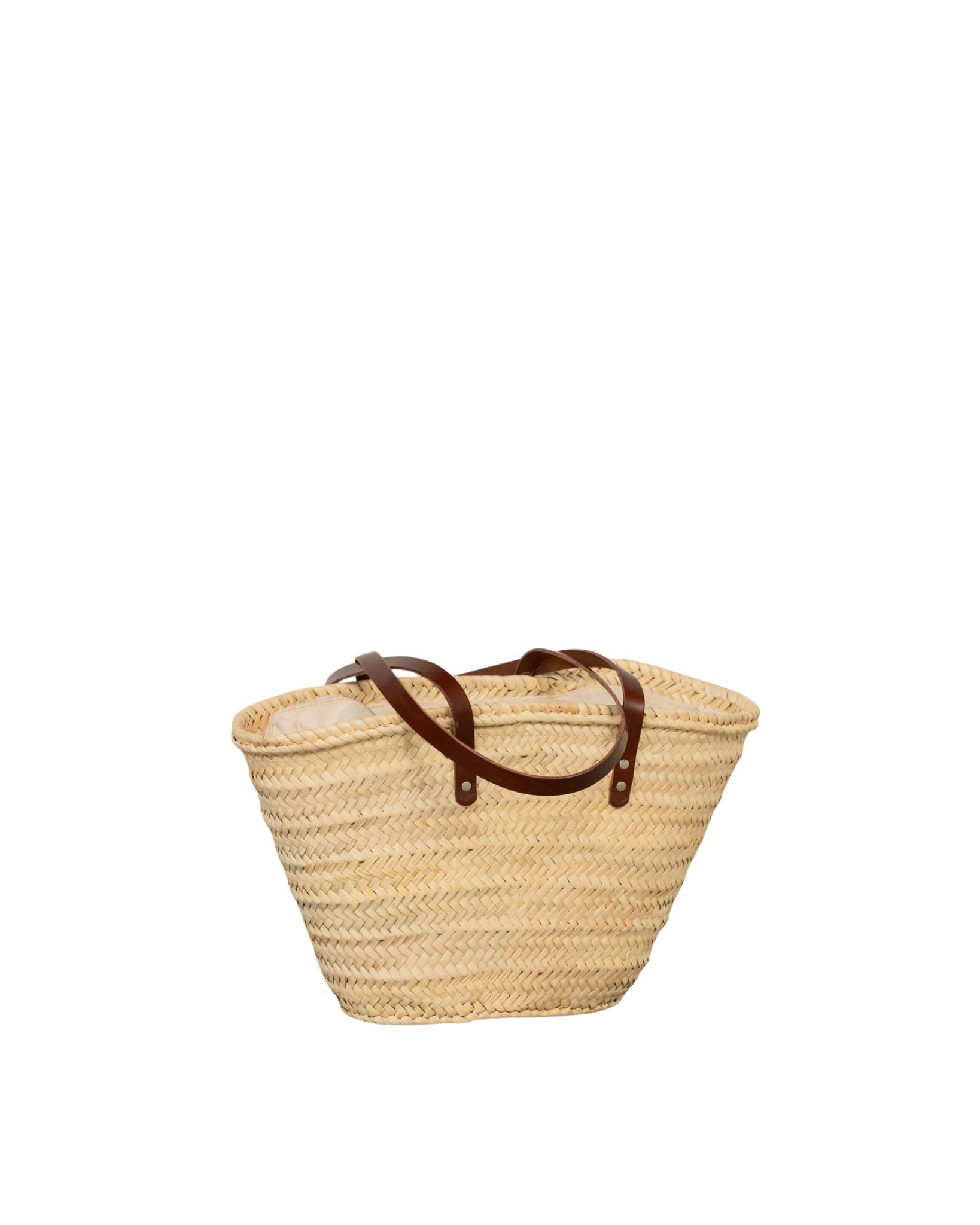 Cesteria Aparici - Capazo de Palma Mujer - Bolso Bandolera Artesanal Asas Largas Marrón con Cierre de Tela Beige EXTRA GRANDE (52x28x35cm) REF: 5340