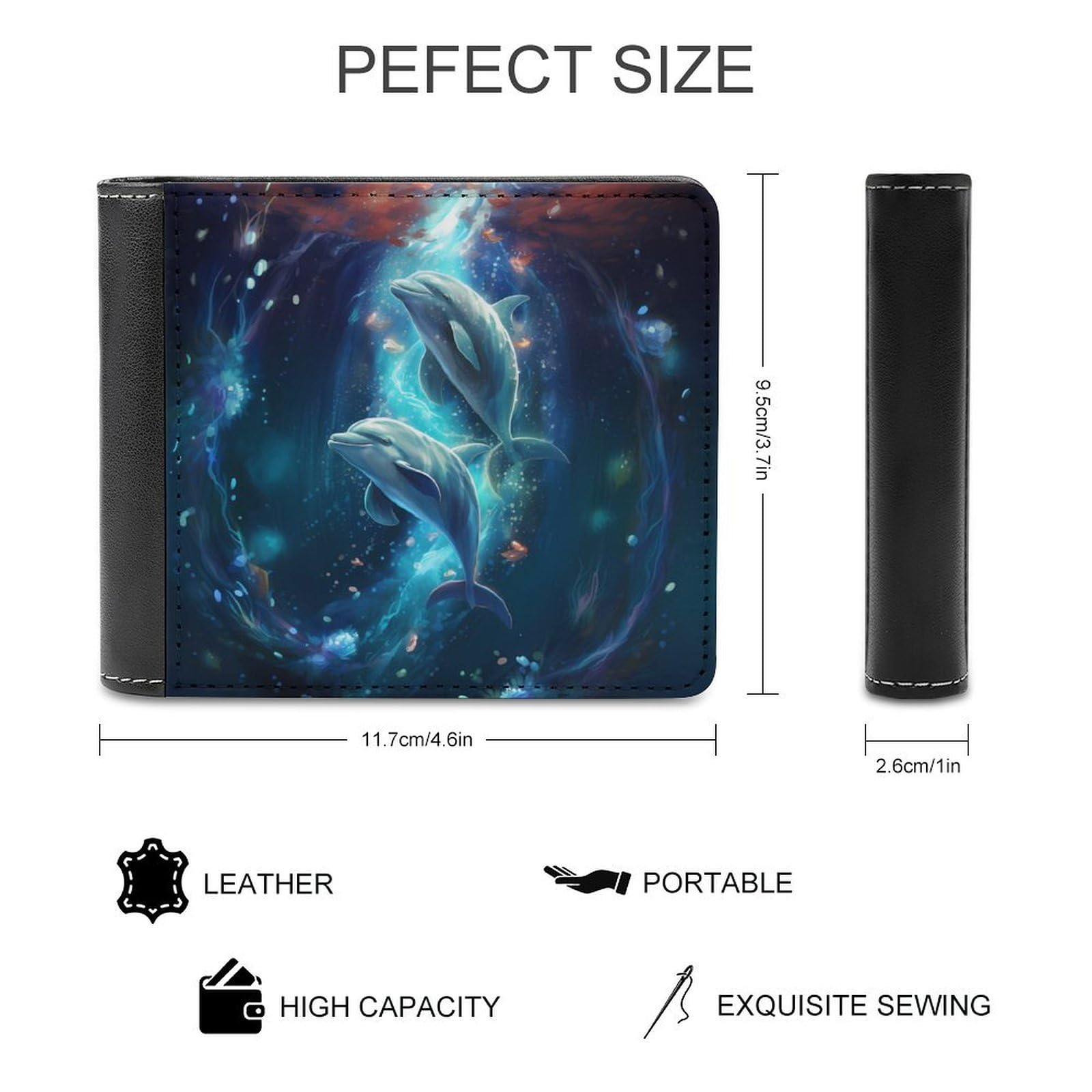 Cute Dolphins Funny Billfold Wallet Credit Card Holder Slim Passcase Pouch Purse for Men Women