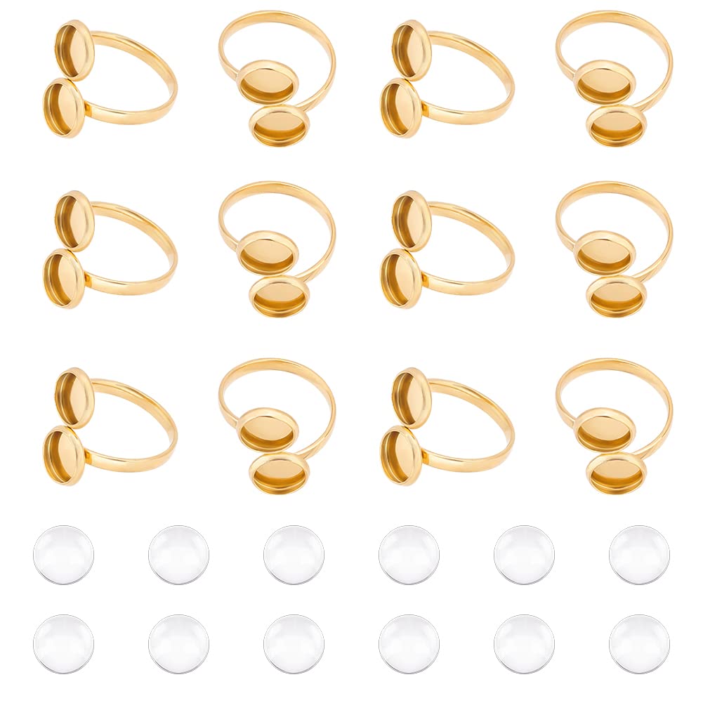 UNICRAFTALE DIY Cuff Ring Making Kit Size 6 1/2 Open Cuff Ring Bezel Tray 304 Stainless Steel Finger Ring Real 18K Gold Plated Cabochon Ring Bases with Glass Cabochons Domes Set for Ring Making
