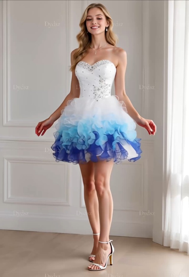 embellished strapless mini dress in blue and white ombré Dydsz Women Ombre Black Homecoming Short Prom Party Gown 2 SS25 SWIMWEAR EDIT How to Wash Linen? catching look Size:M · 40 - 41''