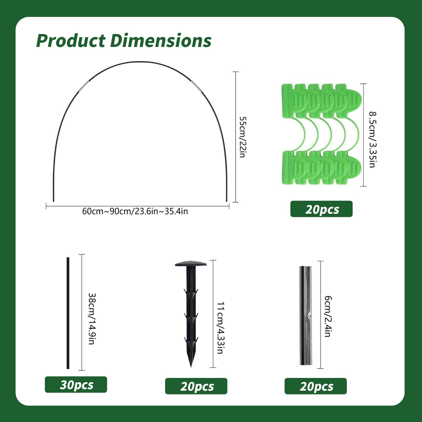 Arceau pour Serre Tunnel, 30 Tiges en Fibre de Verre pour Plate-Bande Surélevée – Arches Amovibles et Réutilisables pour Protection des Légumes, Fruits et Plantes au Jardin