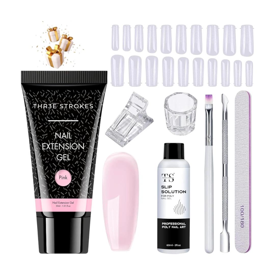 THR3E STROKES Poly Nail Gel Extension Kit for Builder Gel UV Nail Art Kit, Nail Extension Set (8 Items in the set) (3 PINK)-image-47