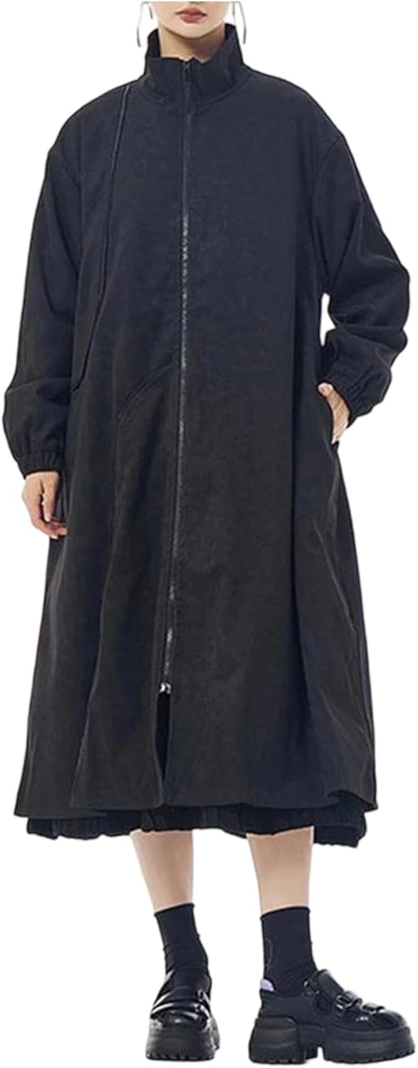 Women's Trench Coat Spliced Plus Size Stand Collar Long Sleeve Fall Winter Outerwear