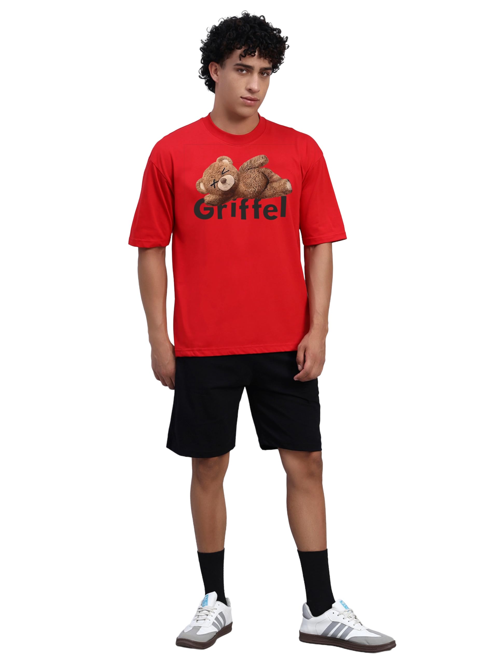 Sleep Bear Oversized Cotton Co-Ord Set for Men | Graphic Print Relaxed Fit T-Shirt & Shorts | Streetwear Summer Outfit-image-30