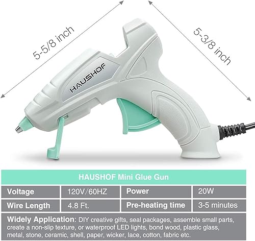 Miniatura 5 de HAUSHOF Mini pistola de pegamento, pistola de pegamento caliente con 20 varillas de pistola de pegamento (0.28 x 4.0 in), para reparaciones rápidas