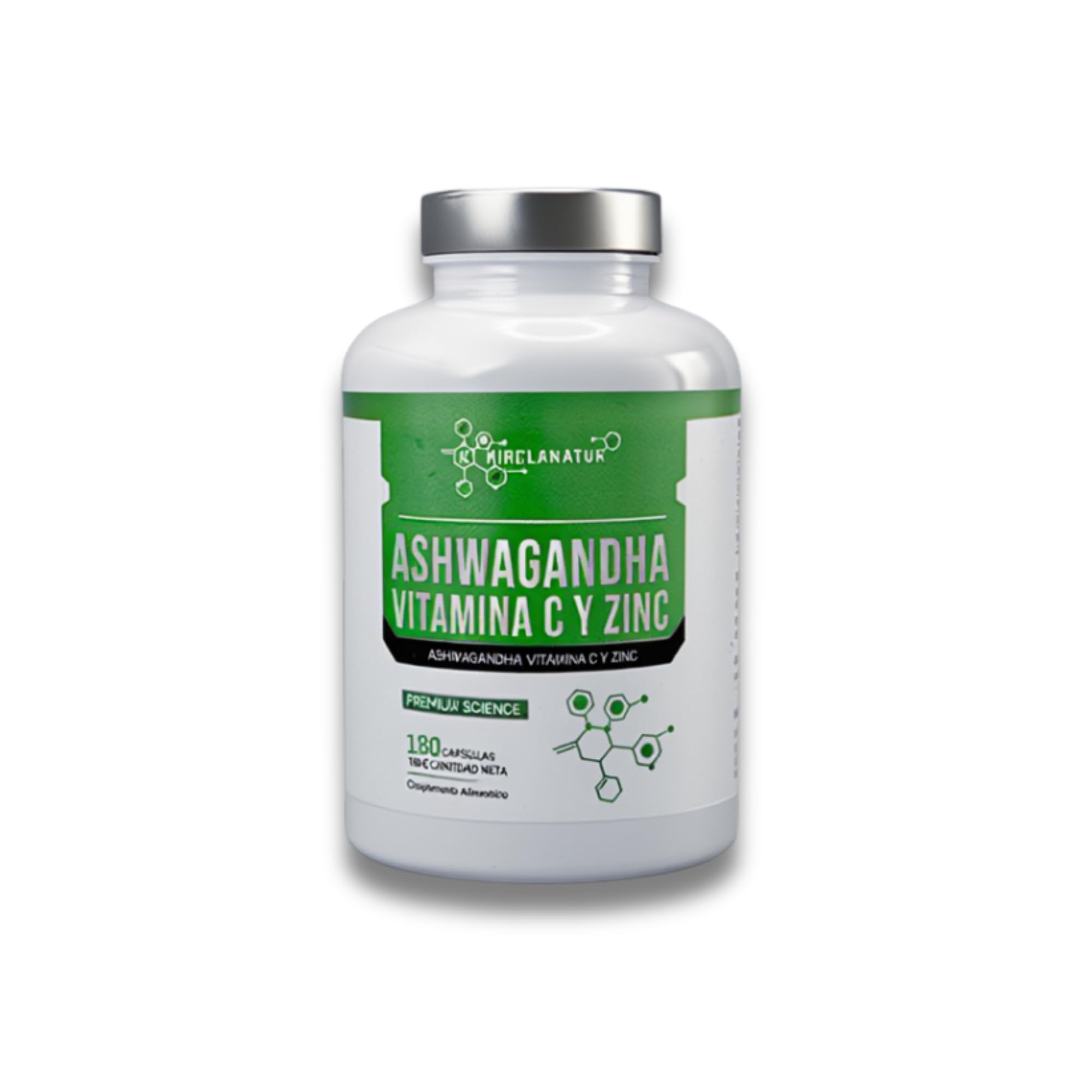 Ashwagandha con Vitamina C y Zinc - Antiestrés Natural, Energía y Equilibrio Emocional - Sueño Reparador y Refuerzo del Sistema Inmunitario - 180 Cápsulas Sin Gluten | KIROLANATUR
