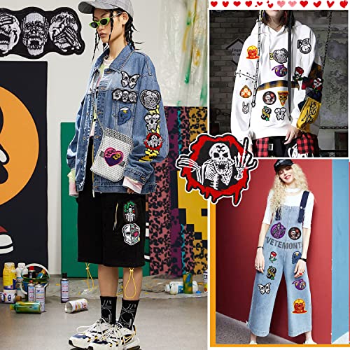 Kingsow Skull Embroidered Iron-On Patches: 32Pcs Assorted Colorful Series Cool Goth Punk Style Sew-On Repair Decorative Patch Applique For Jackets Jean Clothing Backpacks #TOP5