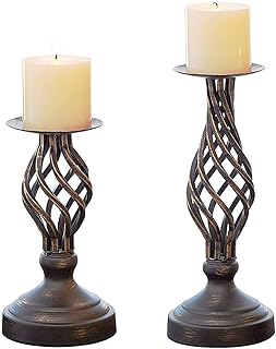 Koomiao Set di 2 Candelieri Vintage, 20,5/28 cm Portacandele a Colonna in Ferro Battuto Ideale per Matrimoni, Feste e Decorazioni per la Casa