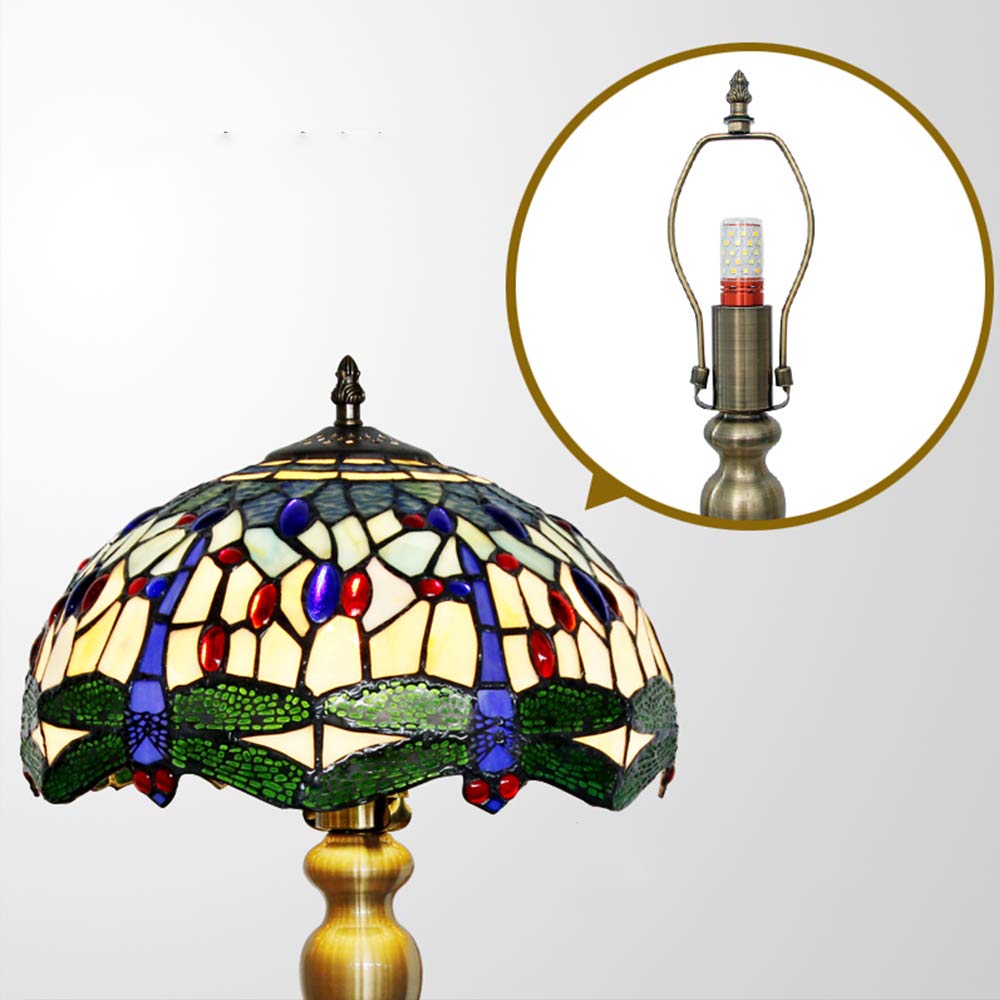 Lampa stołowa, 16-calowa retro lampka nocna do sypialni, wzór ważki Vintage stolik nocny Lampa biurkowa do sypialni Szafka nocna Dekoracyjna lampa stołowa do salonu