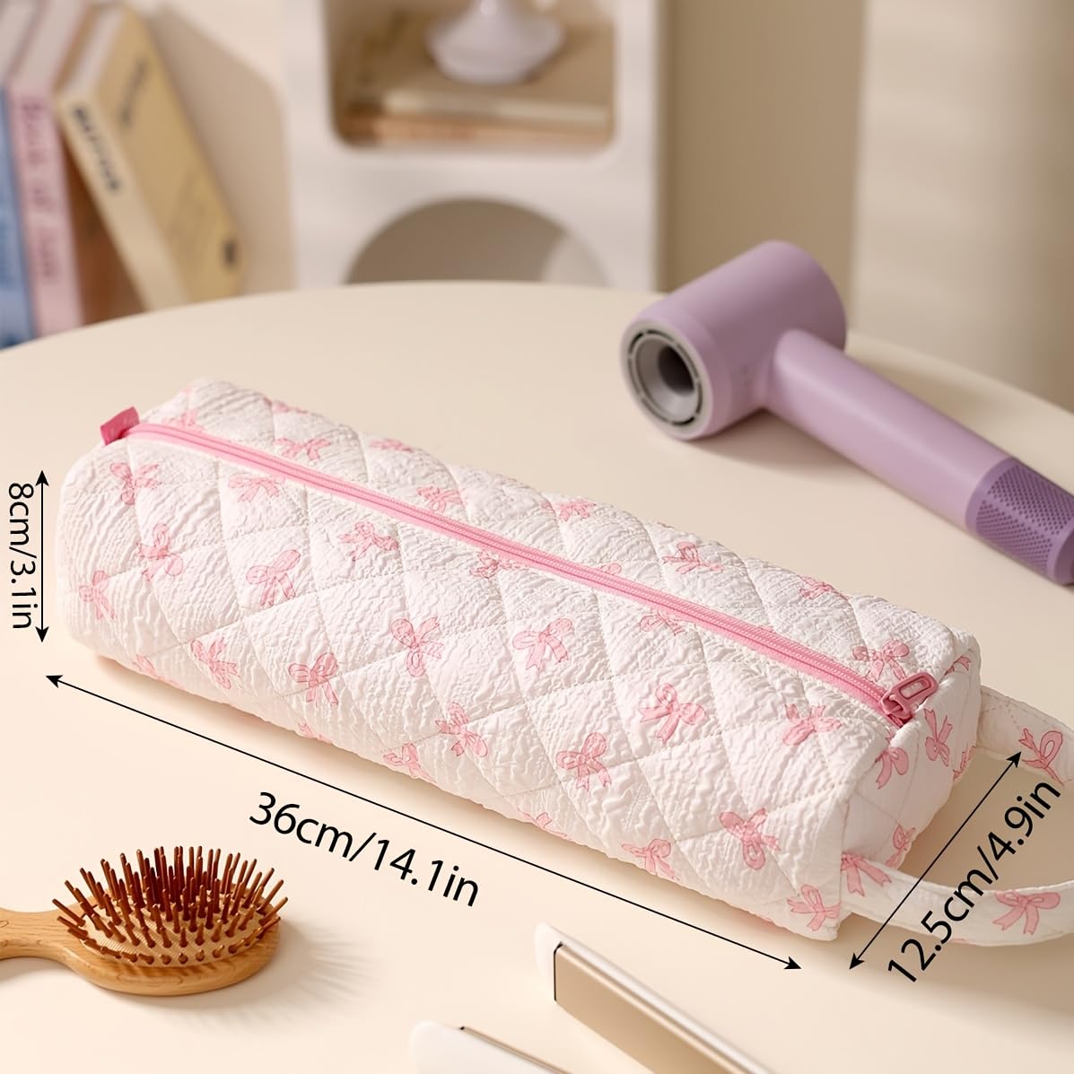 Bolsa organizadora de herramientas para el cabello con cierre de cremallera y diseño de lazo, secador de pelo a prueba de polvo, rizador, almacenamiento de alisador, compatible con viajes, gimnasio — view 5