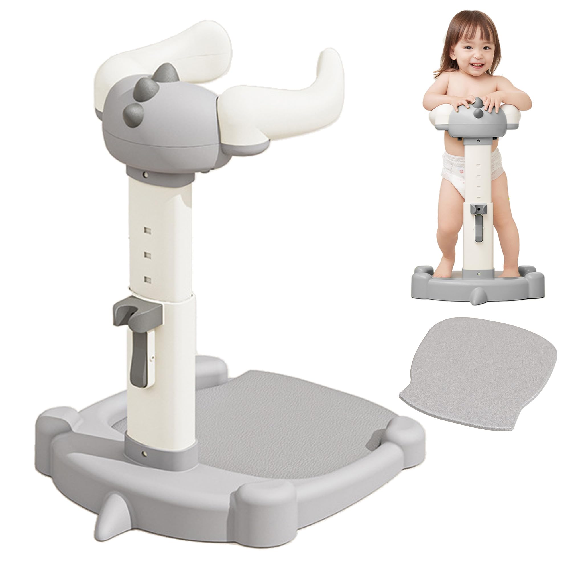 Joyfubabe Baby Shower Stand, Baby Standing Bath with Anti-Pinch Adjustable Height and Armrest, Shower Standing Support with Anti-Slip Base and Mat for