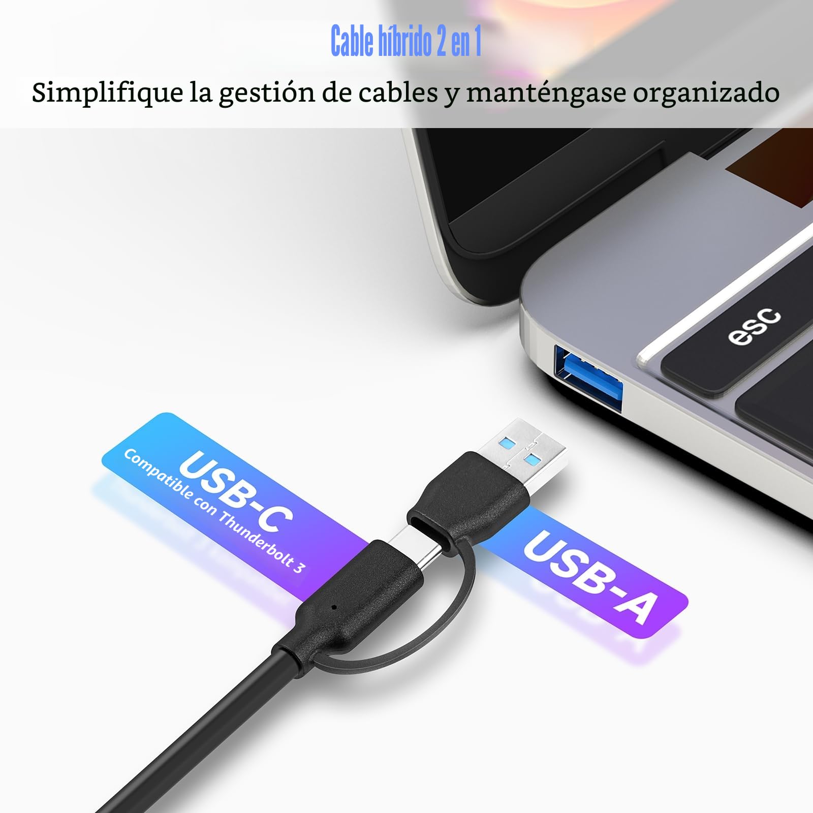 Hub USB Alimentado, RSHTECH Hub USB 3.2/USB C de 7 Puertos con 3 * 10Gbps Puertos Datos (USB-A, 2*USB-C), 4 * 5Gbps Puertos USB 3.0, Interruptor Táctil, Cable Datos 2 en 1(100cm), 5V/3A, RSH-ST07C