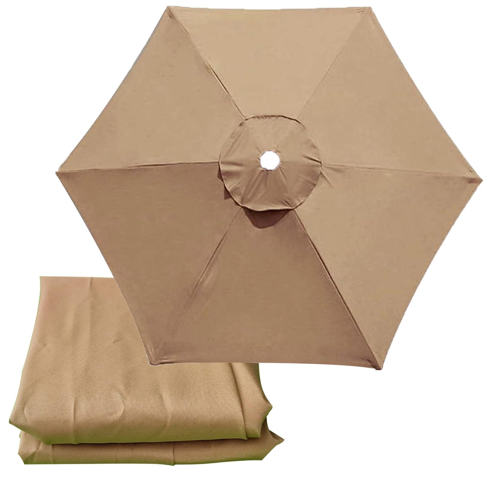 Patio Replacement Parasol Cover, Market Table Umbrella Top Replacement Cloth, Replacement Parasol Fabric Canopy For Balcony Parasols, Parasol Cloth Canopy ( Color : Khaki , Size : 2m/6.5ft (6Rib) )