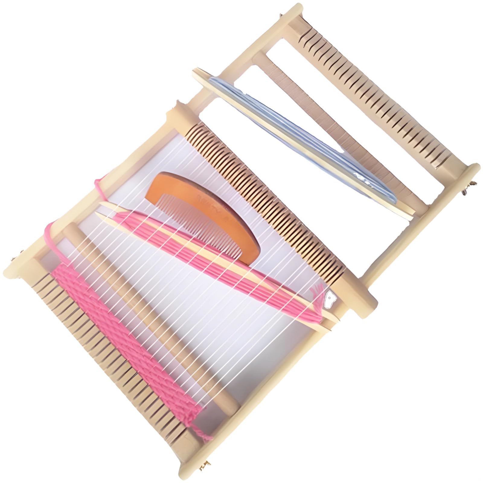 Kit di tessitura in legno per bambini, telaio regolabile, voletta, ago e pettine inclusi, ideale per progetti multi-artigianali