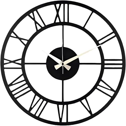 Miniatura 105 de Reloj de pared de metal de 20 pulgadas, redondo, silencioso, moderno, analógico, grande, funciona con pilas, reloj de pared para sala de estar, Negro