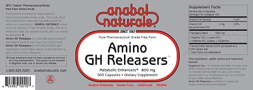 Miniatura 2 de Anabol Naturals Amino GHReleasers Suplemento de aminoácidos pre-entrenamiento - MetaboEnhancer con L-Glutamina y L-Arginina para músculo magro, 500