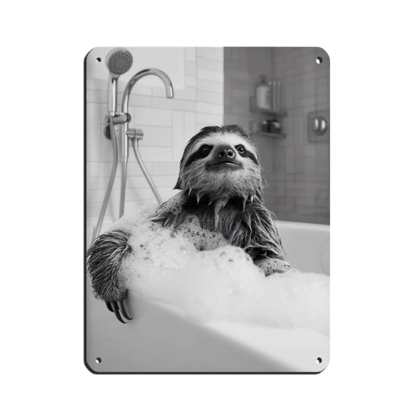 Sloth in The Bathtub, Funny Animal Poster (5) Retro Poster Metal Tin Sign Chic Art Retro Iron Painting Bar People Cave Cafe Family Garage Poster Wall Decoration 12x16inch(30x40cm)